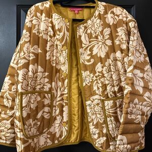 Flying Tomato Floral Puffer Jacket in Gold and Cream